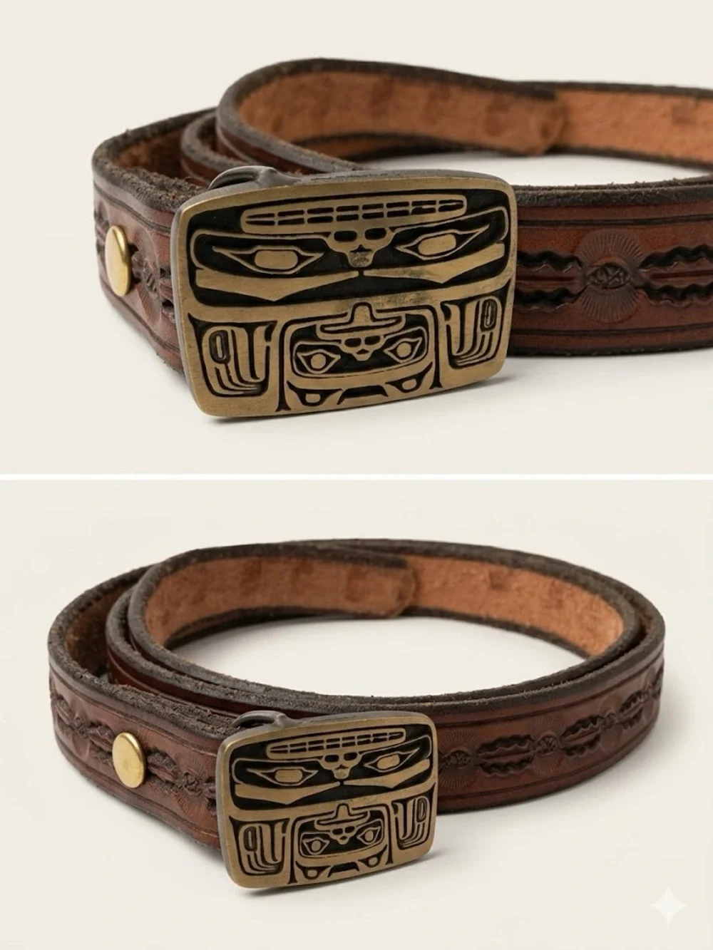 Robert Crew Morphosis Leathers Vintage Tooled Totem Belt Brown